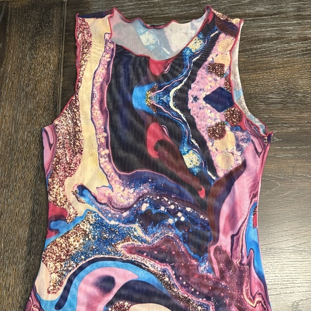 SLEEVELESS MARBLE PRINT BODYCON DRESS SIZE SMALL - Picture 2 of 3